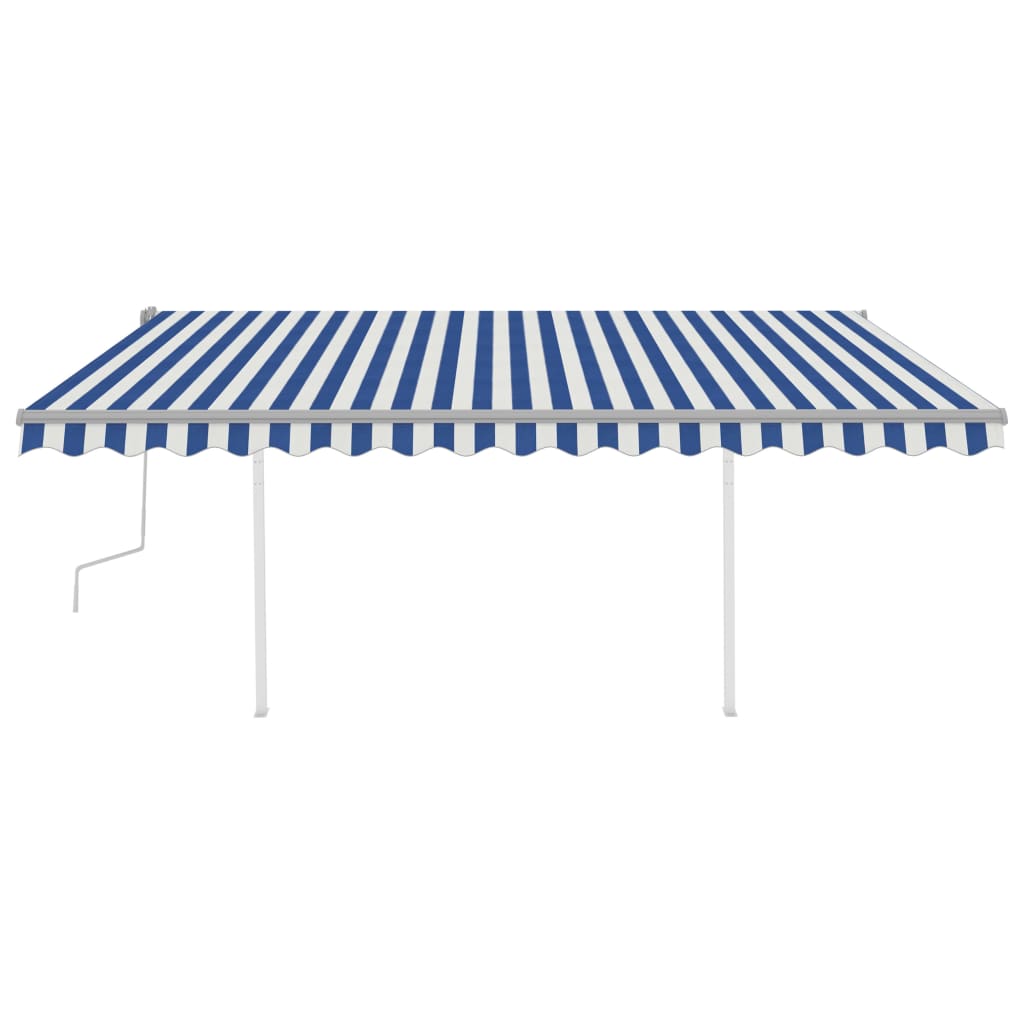 VidaXL Luifel handmatig uittrekbaar met palen 4x3 m blauw en wit