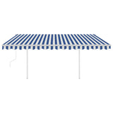 VidaXL Luifel automatisch uittrekbaar met palen 4x3 m blauw en wit