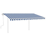 VidaXL Luifel handmatig uittrekbaar met palen 4x3,5 m blauw en wit