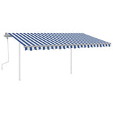 VidaXL Luifel handmatig uittrekbaar met palen 4,5x3,5 m blauw en wit
