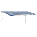 VidaXL Luifel handmatig uittrekbaar met palen 5x3,5 m blauw en wit