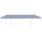 VidaXL Luifel handmatig uittrekbaar met palen 6x3,5 m blauw en wit