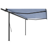 VidaXL Luifel automatisch uittrekbaar met palen 5x3 m blauw en wit
