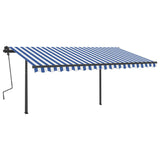 VidaXL Luifel handmatig uittrekbaar met palen 4,5x3,5 m blauw en wit