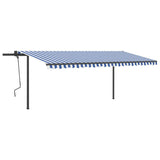 VidaXL Luifel handmatig uittrekbaar met palen 5x3,5 m blauw en wit