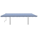 VidaXL Luifel handmatig uittrekbaar met palen 6x3,5 m blauw en wit