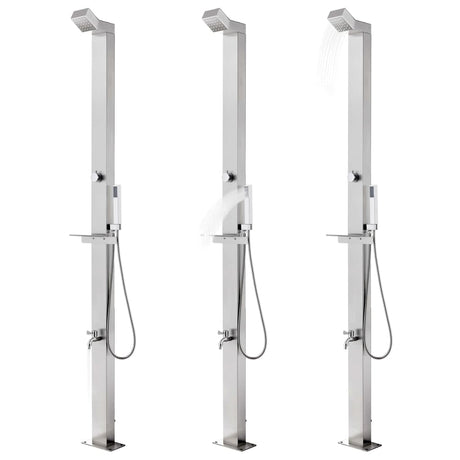 Vidaxl buitendouche met bruine basis 225 cm roestvrij staal