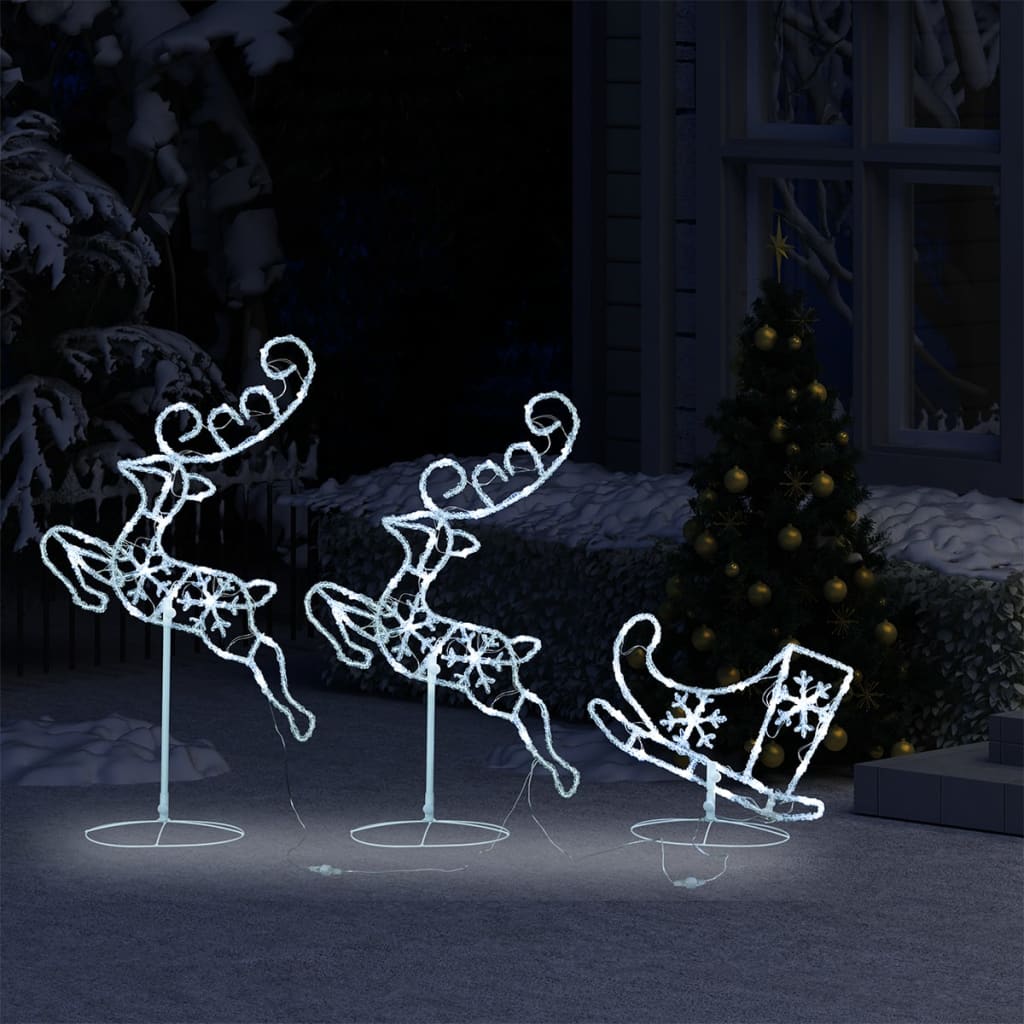 Vidaxl kerstdecoratie rendieren en slee 260x21x87 cm acryl koudwit
