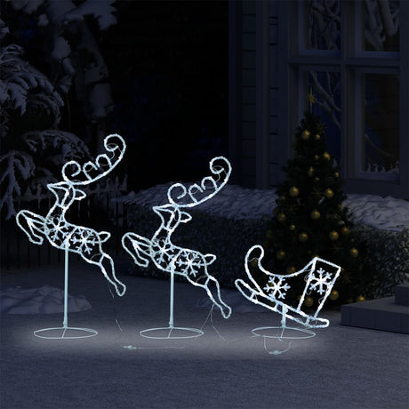 Vidaxl kerstdecoratie rendieren en slee 260x21x87 cm acryl koudwit