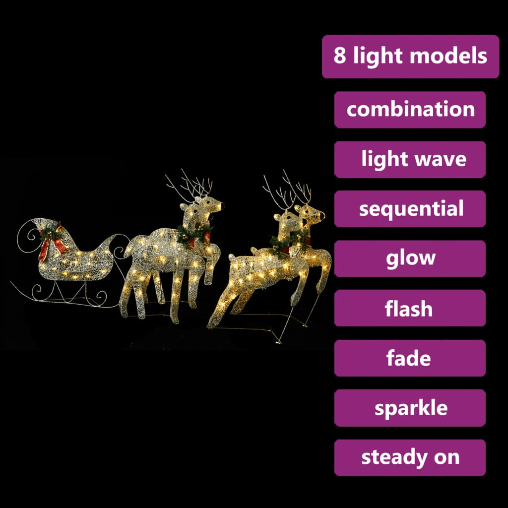 VidaXL Buitenkerstversiering rendieren en slee 100 LED's goudkleurig