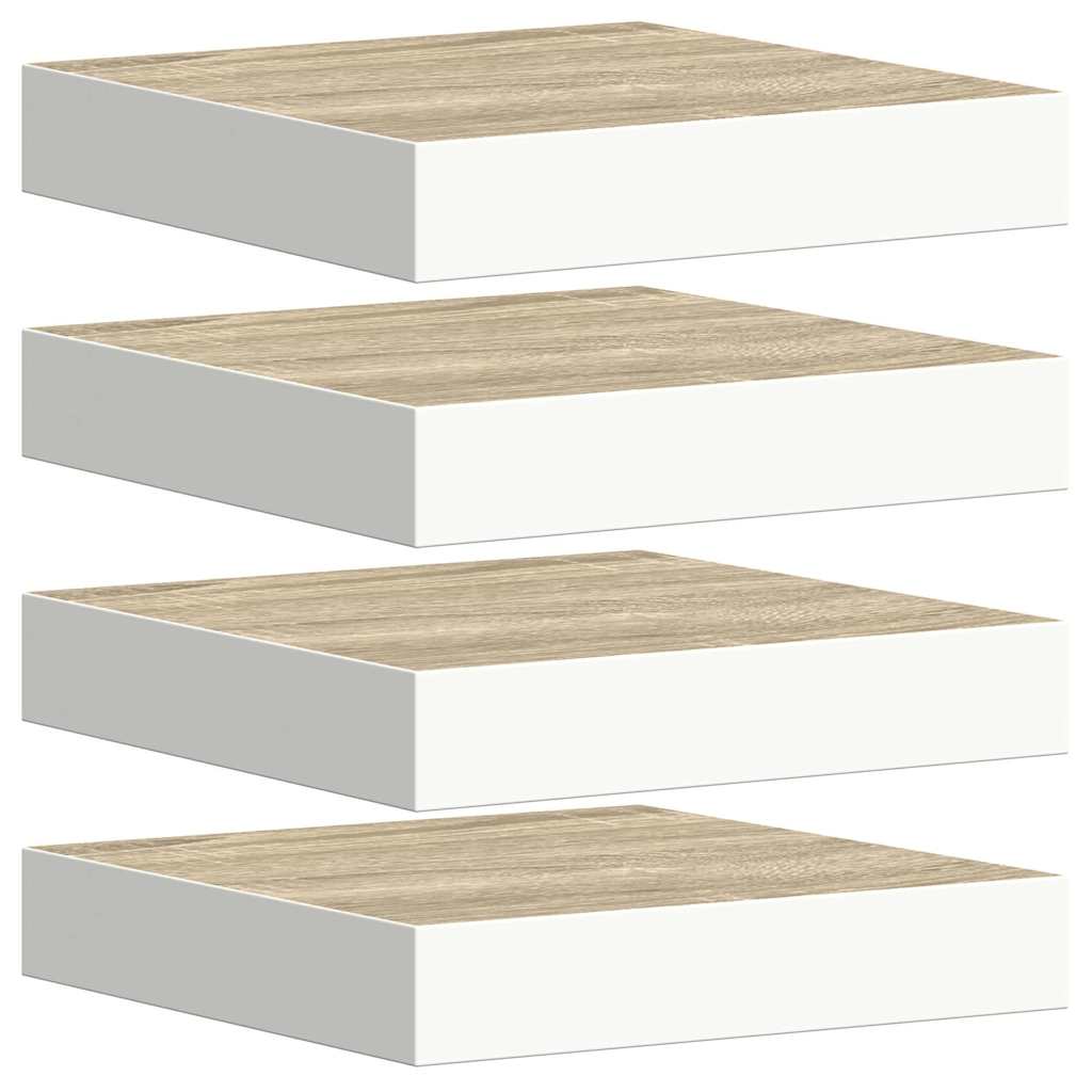 Vidaxl wandschappen zwevend 4 st 23x23,5x3,8 cm mdf eikenkleurig wit