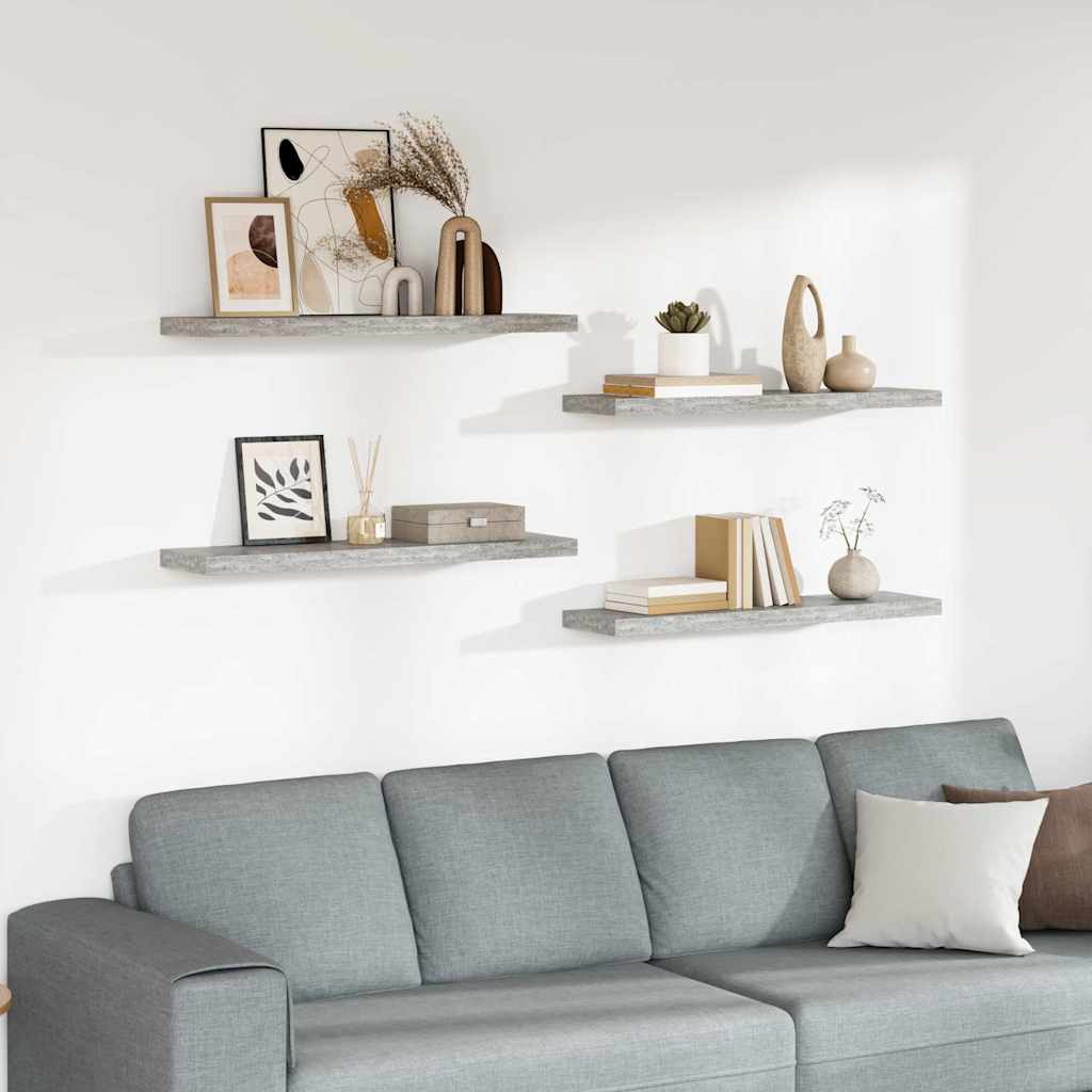 Vidaxl wandschappen zwevend 4 st 90x23,5x3,8 cm mdf betongrijs