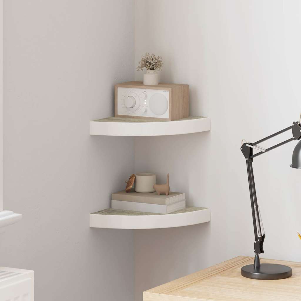 Vidaxl hoekwandschappen 2 st 25x25x3,8 cm mdf eikenkleurig en wit