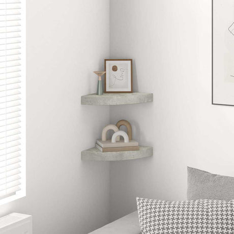 Vidaxl hoekwandschappen 2 st 25x25x3,8 cm mdf betongrijs