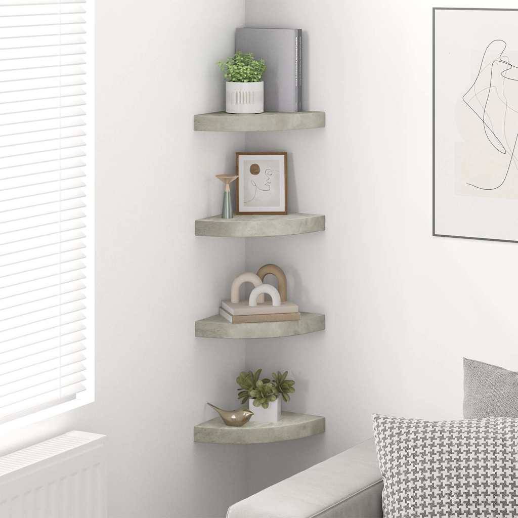 Vidaxl hoekwandschappen 4 st 25x25x3,8 cm mdf betongrijs