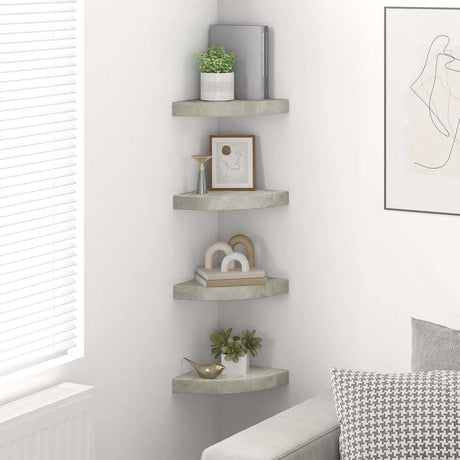 Vidaxl hoekwandschappen 4 st 25x25x3,8 cm mdf betongrijs