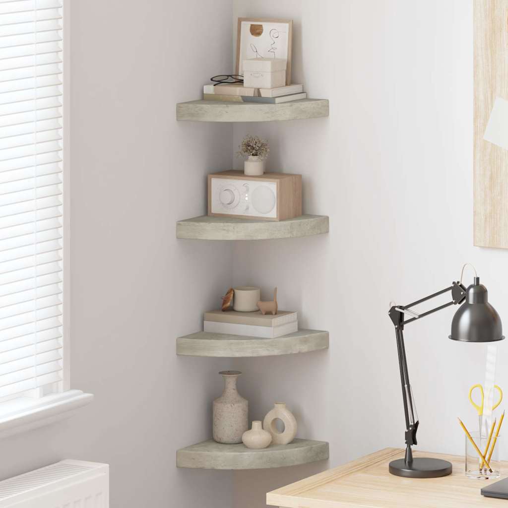 Vidaxl hoekwandschappen 4 st 25x25x3,8 cm mdf betongrijs