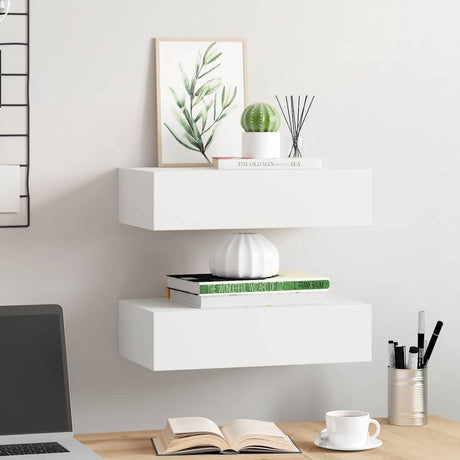 Vidaxl wandschappen 2 st met lade 40x23,5x10 cm mdf wit