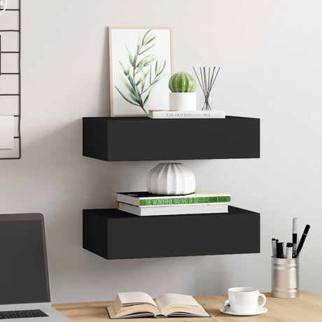Vidaxl wandschappen 2 st met lade 40x23,5x10 cm mdf zwart