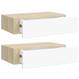 Vidaxl wandschappen 2 st met lade 40x23,5x10 cm mdf eikenkleur en wit