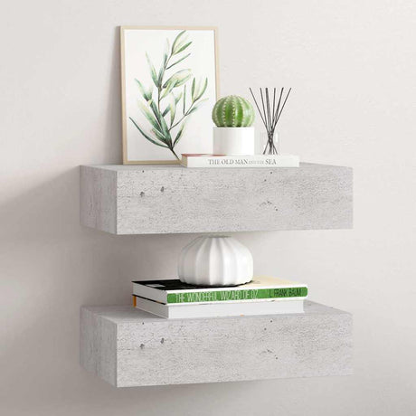 Vidaxl wandschappen 2 st met lade 40x23,5x10 cm mdf betongrijs
