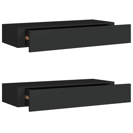 Vidaxl wandschappen 2 st met lade 60x23,5x10 cm mdf zwart