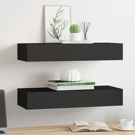 Vidaxl wandschappen 2 st met lade 60x23,5x10 cm mdf zwart