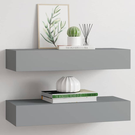 Vidaxl viaxl wandschappen 2 st met lade 60x23,5x10 cm mdf grijs