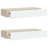Vidaxl wandladeplanken 2 st eiken en wit 60x23,5x10cm mdf