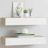 Vidaxl wandladeplanken 2 st eiken en wit 60x23,5x10cm mdf
