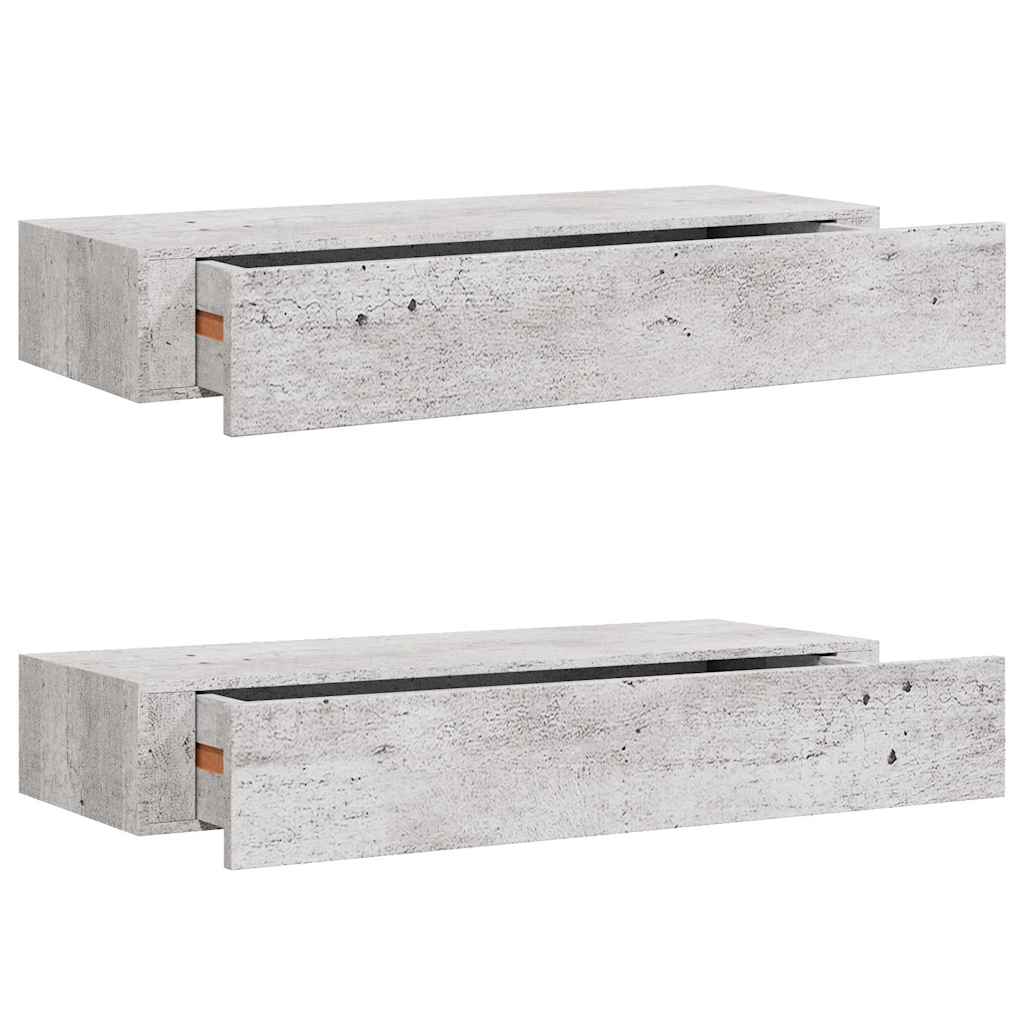 Vidaxl wandschappen 2 st met lade 60x23,5x10 cm mdf betongrijs