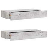 Vidaxl wandschappen 2 st met lade 60x23,5x10 cm mdf betongrijs