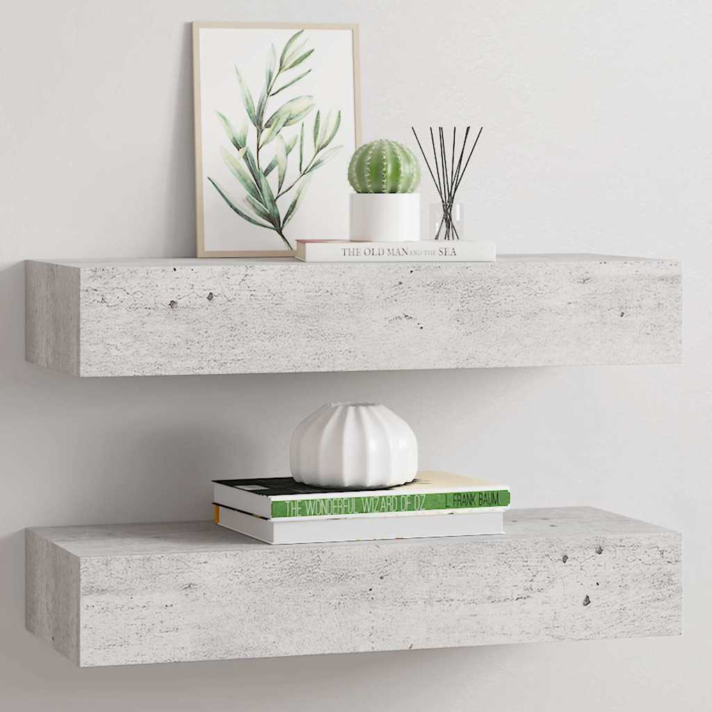 Vidaxl wandschappen 2 st met lade 60x23,5x10 cm mdf betongrijs