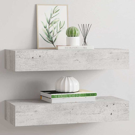 Vidaxl wandschappen 2 st met lade 60x23,5x10 cm mdf betongrijs