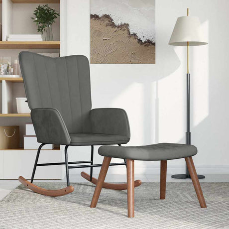 Vidaxl schommelstoel met voetenbank fluweel donkergrijs