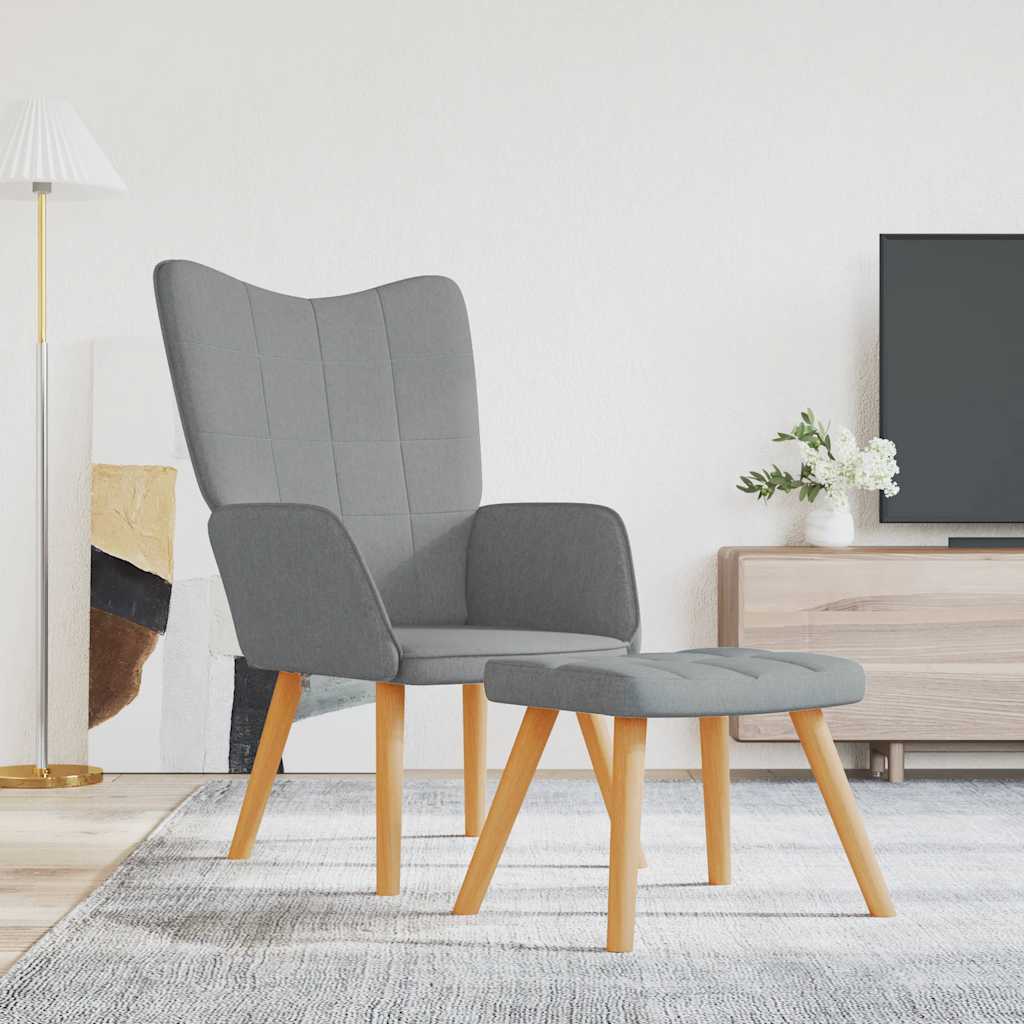Vidaxl relaxstoel met voetenbank stof lichtgrijs