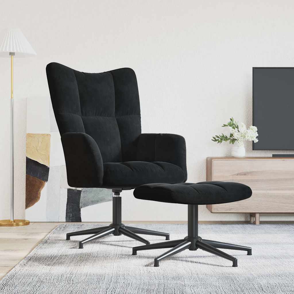 Vidaxl relaxstoel met voetenbank fluweel zwart