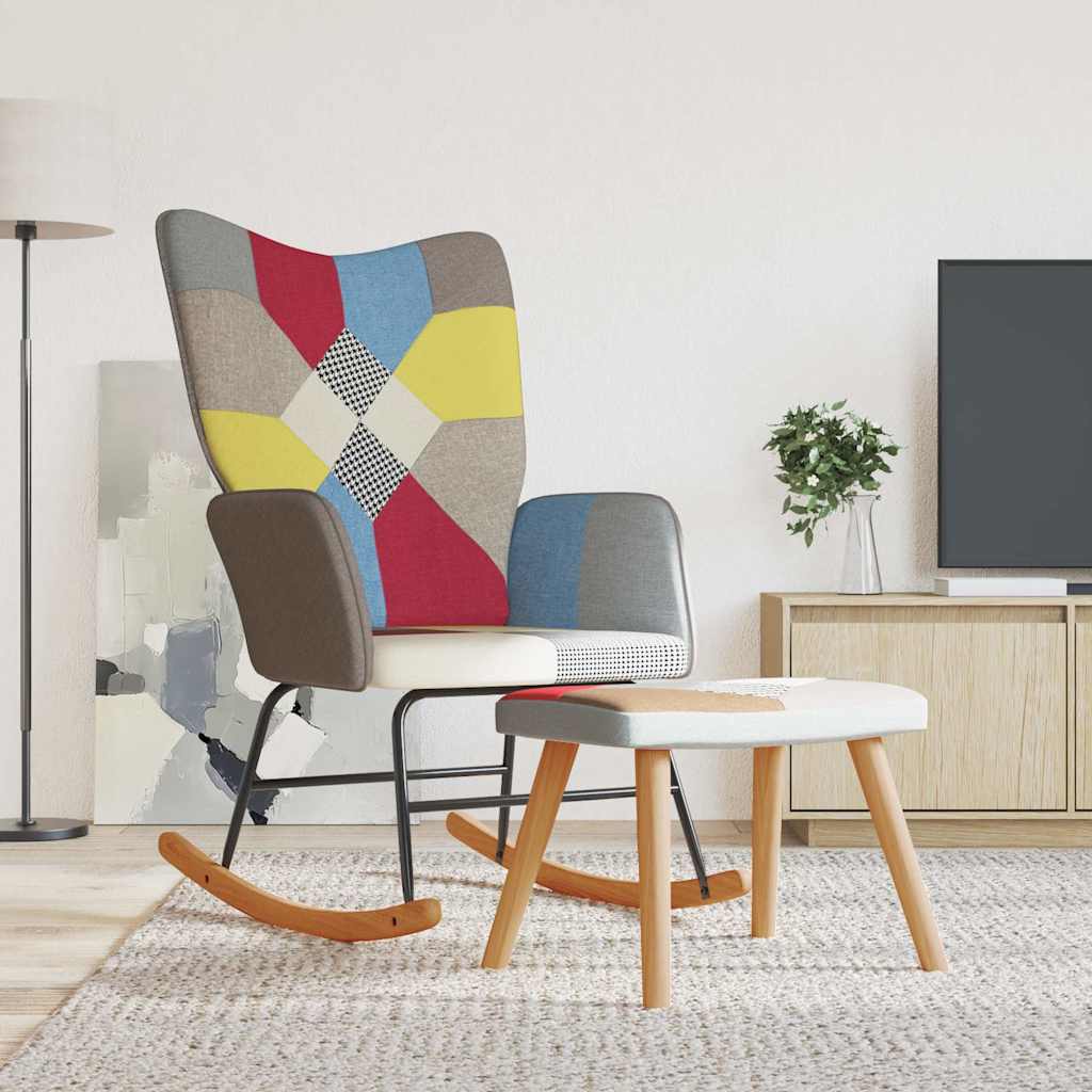 Vidaxl schommelstoel met voetenbank patchwork stof