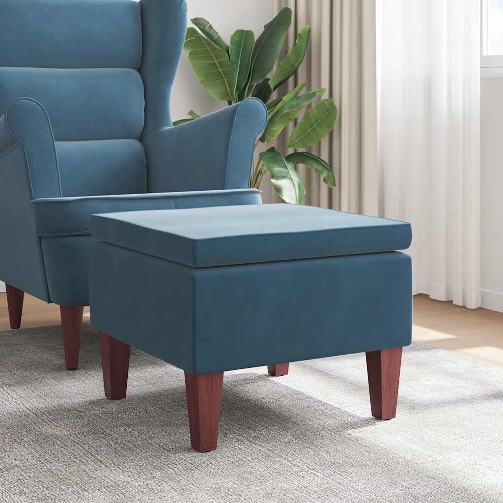 Vidaxl kruk met houten poten fluweel blauw