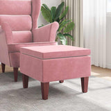 Vidaxl kruk met houten poten fluweel roze