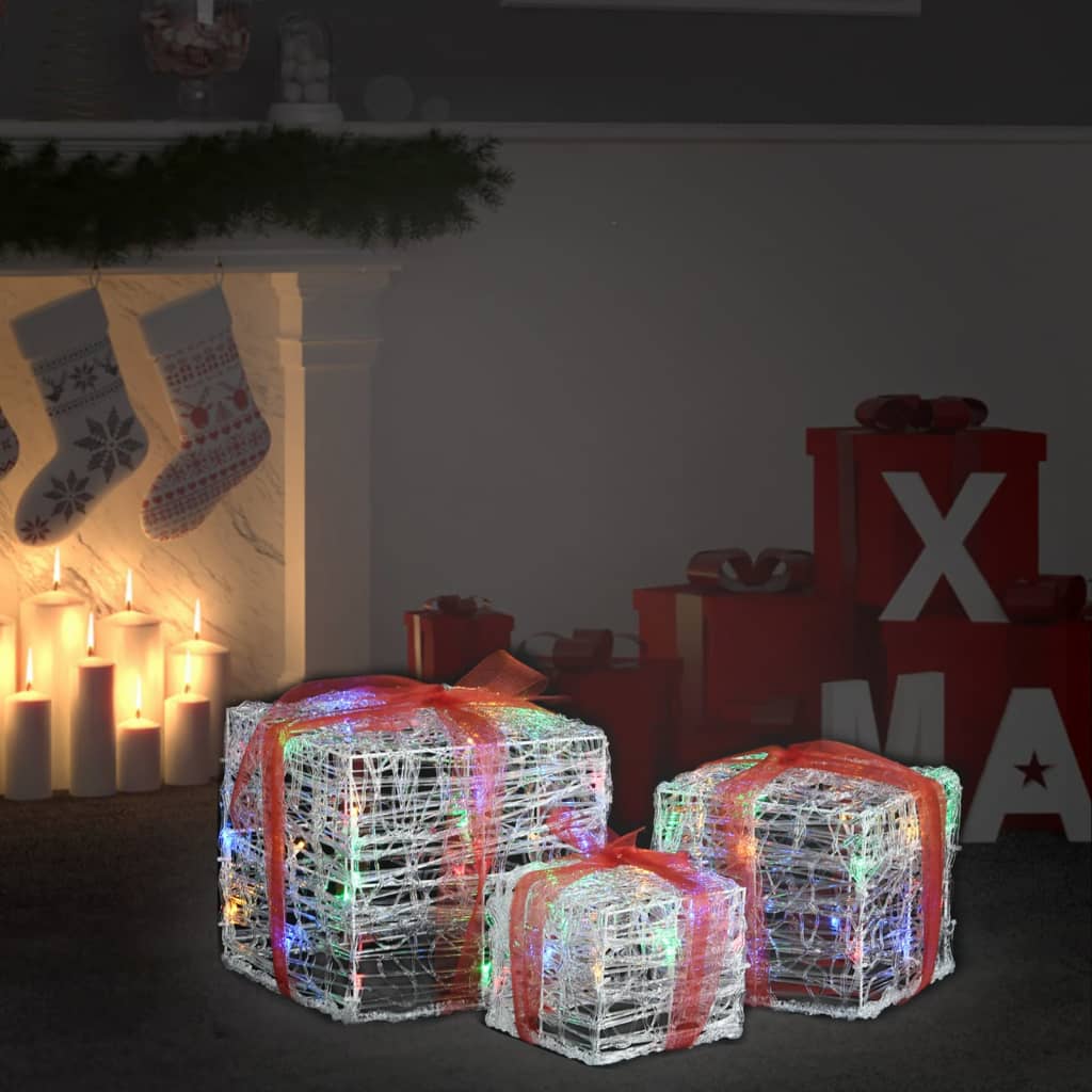 Vidaxl kerstverlichting geschenkdozen 3 st decoratief acryl kleurrijk