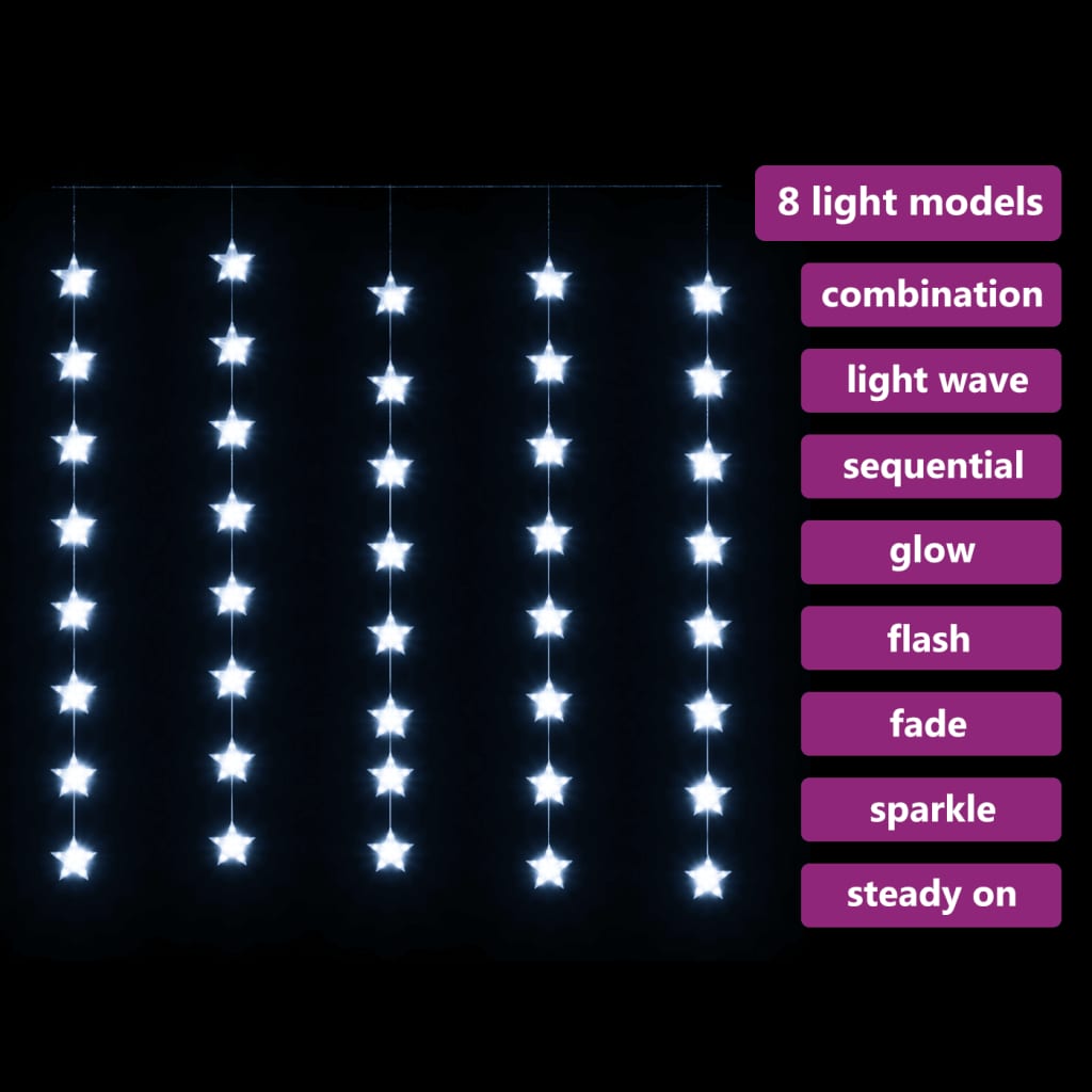 Vidaxl lichtsnoergordijn sterren met 200 led's en 8 functies koudwit