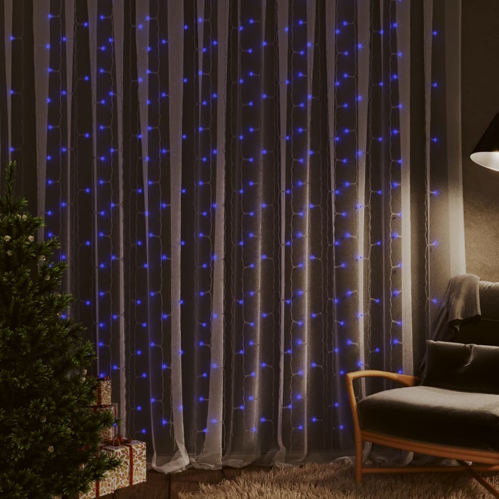 Vidaxl lichtsnoergordijn met 300 led's en 8 functies 3x3 m blauw