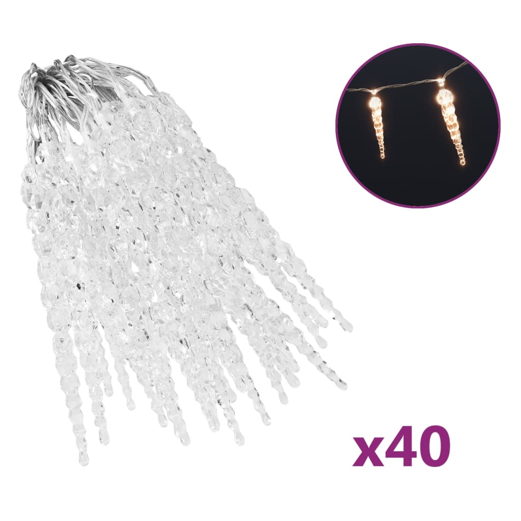 VidaXL Kerstverlichting ijspegel met 40 LED's acryl warmwit