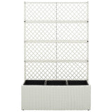 VidaXL Latwerkplantenbak verhoogd met 3 potten 83x30x130 cm rattan wit