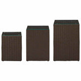 Vidaxl 3-delige bijzettafelset met glazen blad poly rattan bruin