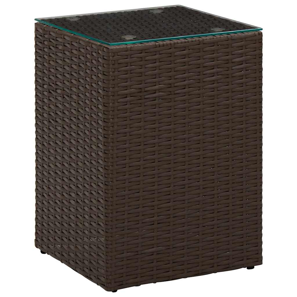 Vidaxl 3-delige bijzettafelset met glazen blad poly rattan bruin