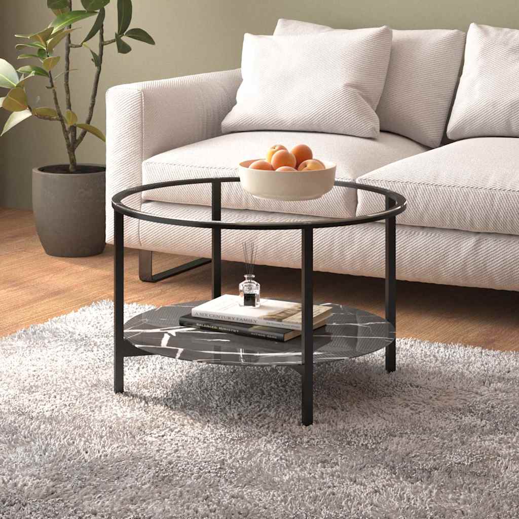 Vidaxl salontafel 70 cm gehard glas zwart en zwartmarmer
