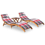 Vidaxl ligbedden 2 st met tafel en kussens massief acaciahout