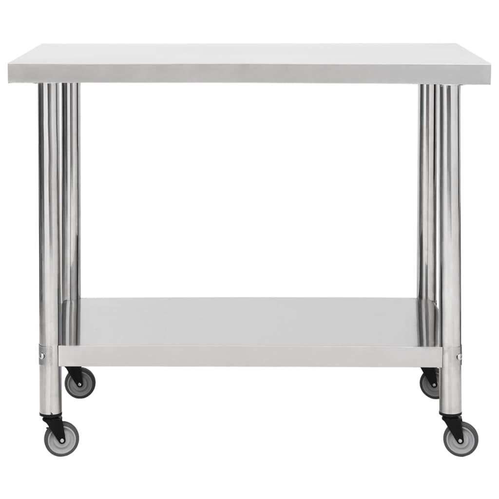 Vidaxl keukenwerktafel met wielen 100x45x85 cm roestvrij staal